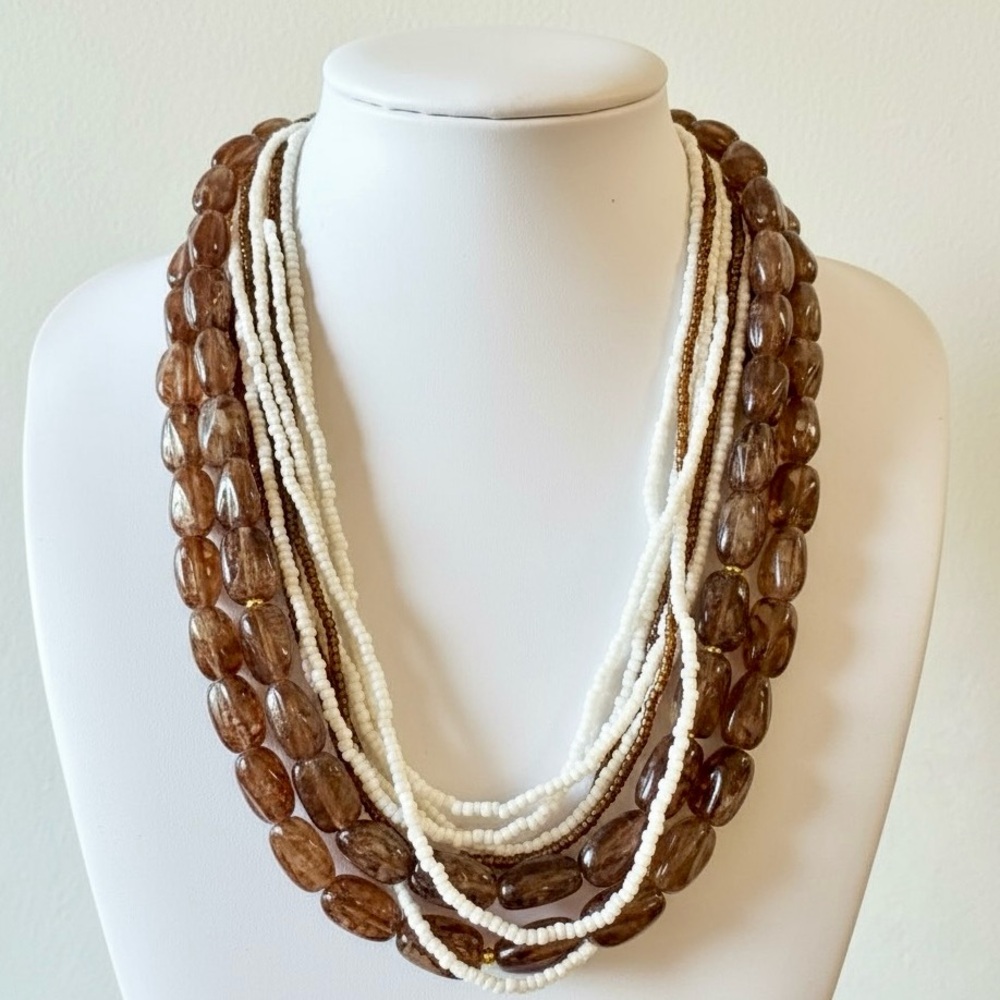 ✨2 for $30✨ Earthy Multistrand Root Beer Speckled White Seed Bead Necklace